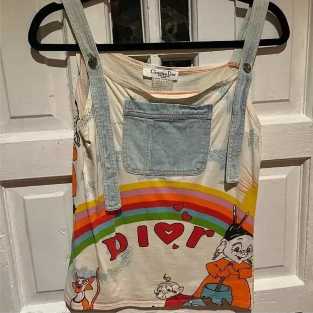 Christian Dior s/s 2002 Galliano Cartoon Print Jean Tank 6 US